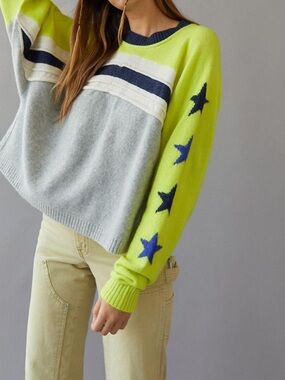 BDG Danica Neon Lime and Gray Star-Detail Knit Sweater size M Urban Outfitters